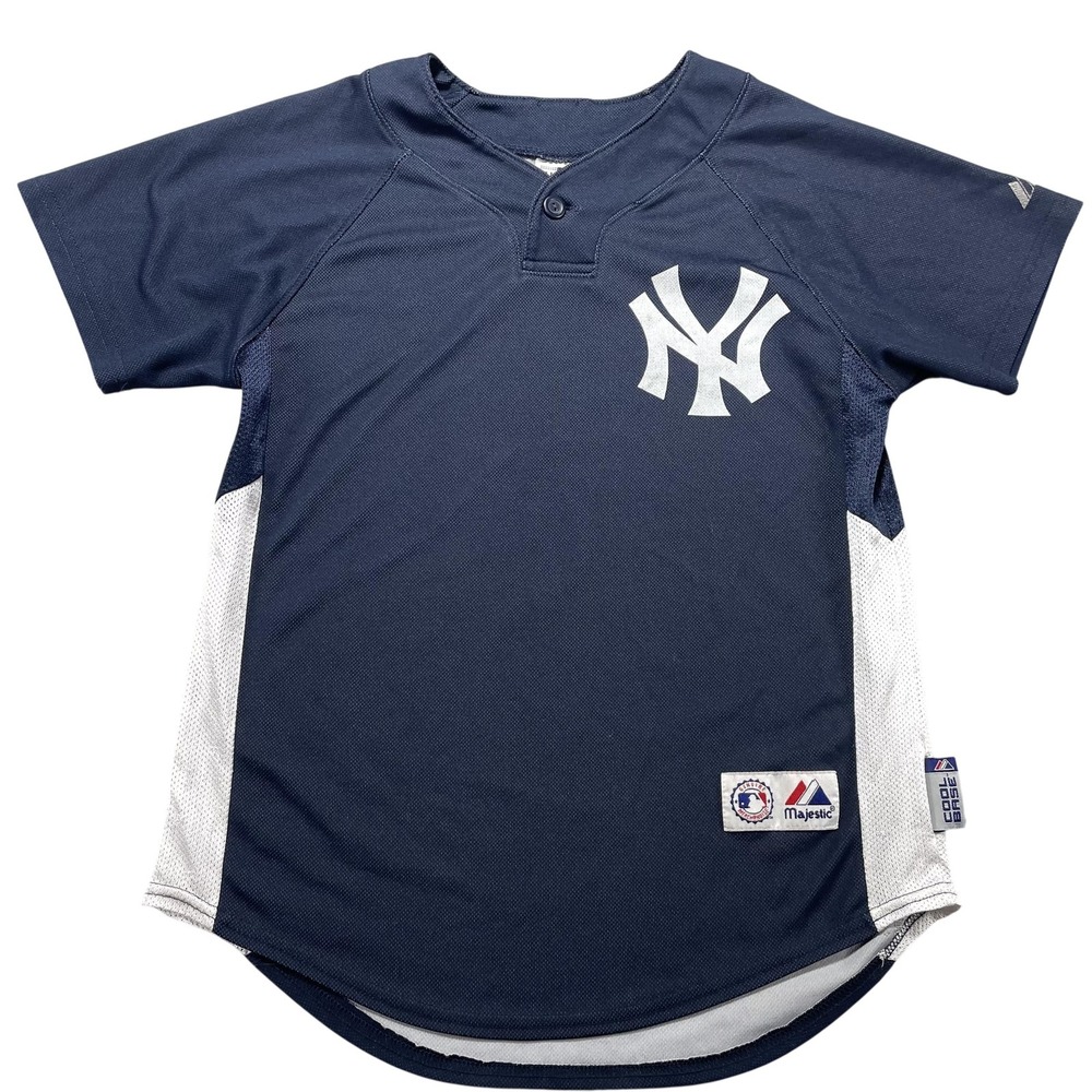 New York Yankees Jersey Boys L Blue MLB Baseball Jeter 2 Majestic Cool Base